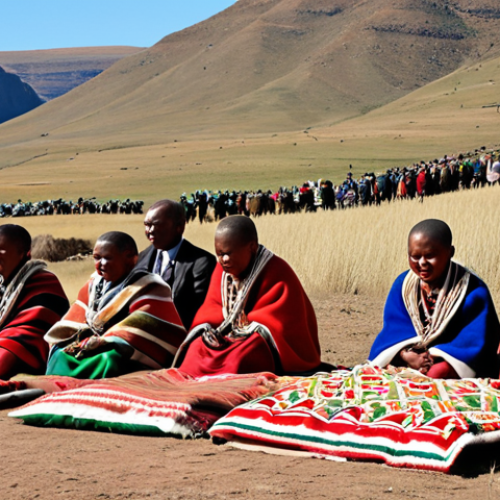 Home 14 **
A vibrant scene at the *Selemo se Secha* (Sesotho New Year) celebration in Malealea, Lesotho. Focus on the cultural elements: elders in traditional blankets leading ceremonies, drums resonating in the mountains, and the preparation of *motoho* (traditional sorghum beer). Capture the energy and essence of Lesotho's cultural roots during this purification and renewal ritual.
**