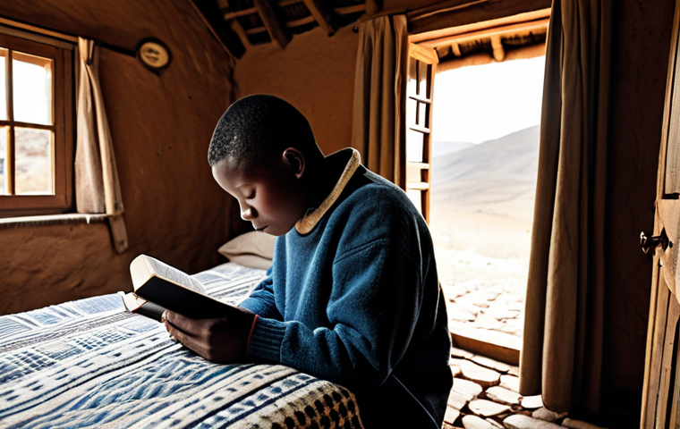 레소토에서의 물가 수준 - **Prompt:** A scenic mountain road in Lesotho. A 4x4 vehicle drives along a dirt path with stunning ...