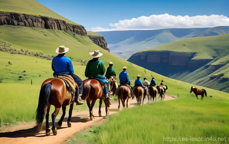 레소토에서의 모험 여행 옵션 - ### Image Prompt 1: Basotho Pony Trekking Adventure