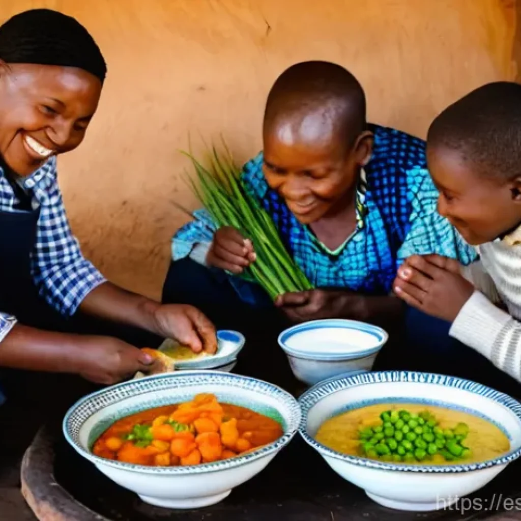 레소토에서 가장 맛있는 음식점 - **A Basotho Family Meal with Pap and Stew**
    A heartwarming, authentic scene inside a traditional...