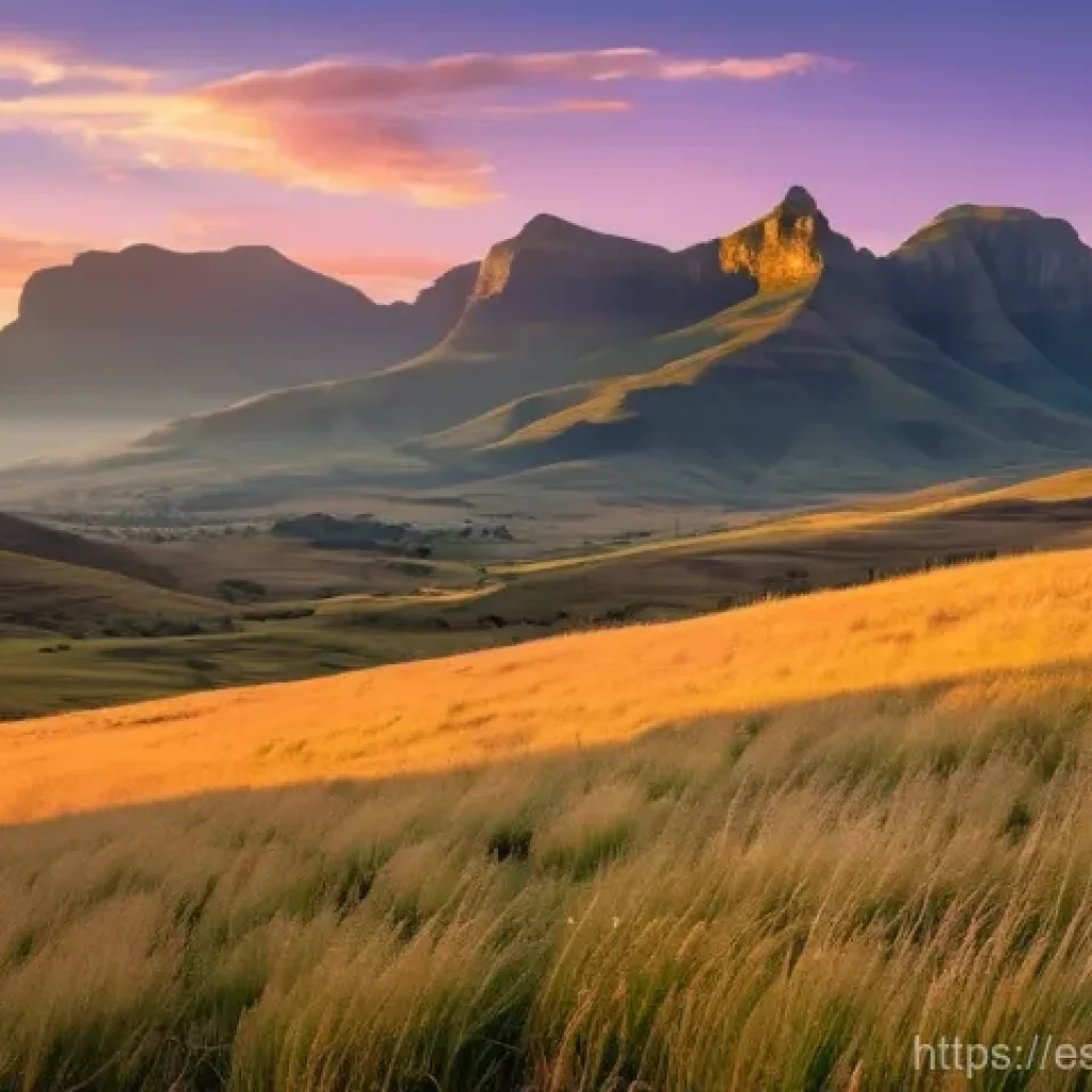레소토에서 야생동물 보호 활동 참여 - **Prompt:** A majestic panoramic view of the Drakensberg Mountains in Lesotho during the golden hour...