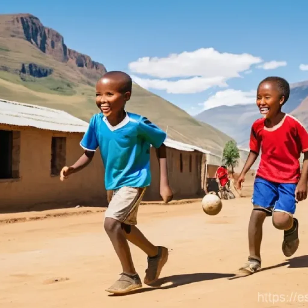레소토에서 유명한 축구 클럽 및 리그 - **Prompt 1: Joyful Street Football in a Mountainous Village**
    "A group of diverse children, aged...
