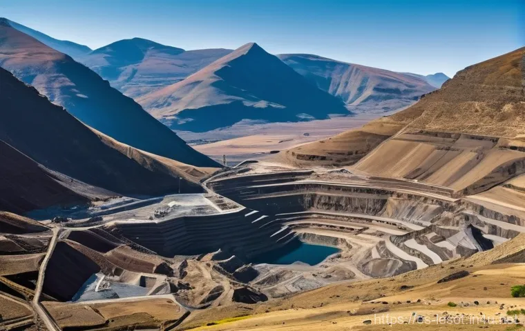 레소토의 경제 성장률 및 전망 - **A majestic landscape shot of the Maloti Mountains in Lesotho, showcasing a remote diamond mining o...
