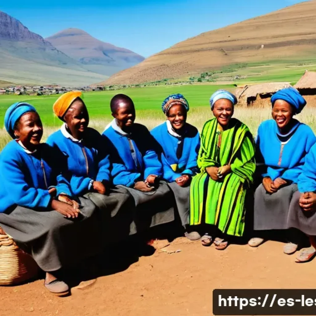 레소토의 주요 방송 및 언론 매체 - A vibrant rural Lesotho community scene centered around a traditional radio broadcast: a group of di...