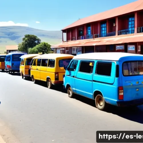 레소토 교통편 및 이동 방법 - A lively street scene in Maseru, Lesotho, featuring colorful minibuses packed with local passengers ...