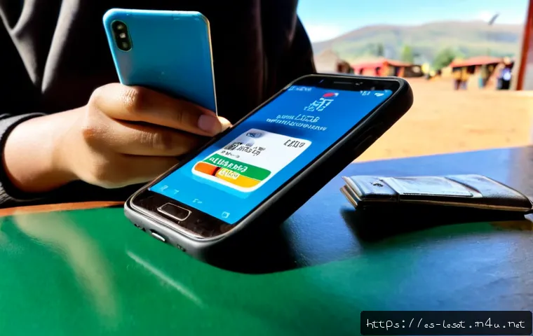 Home 17 레소토에서 스마트폰 사용 가이드 - Photorealistic travel scene in Lesotho: a Spanish-speaking traveler using a modern smartphone with a...