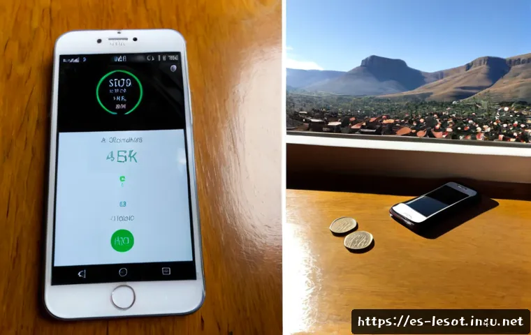 Home 17 레소토에서 인터넷 속도 및 통신사 비교 - Photorealistic split-screen comparison scene in Lesotho: a modern smartphone on each side of a clean...